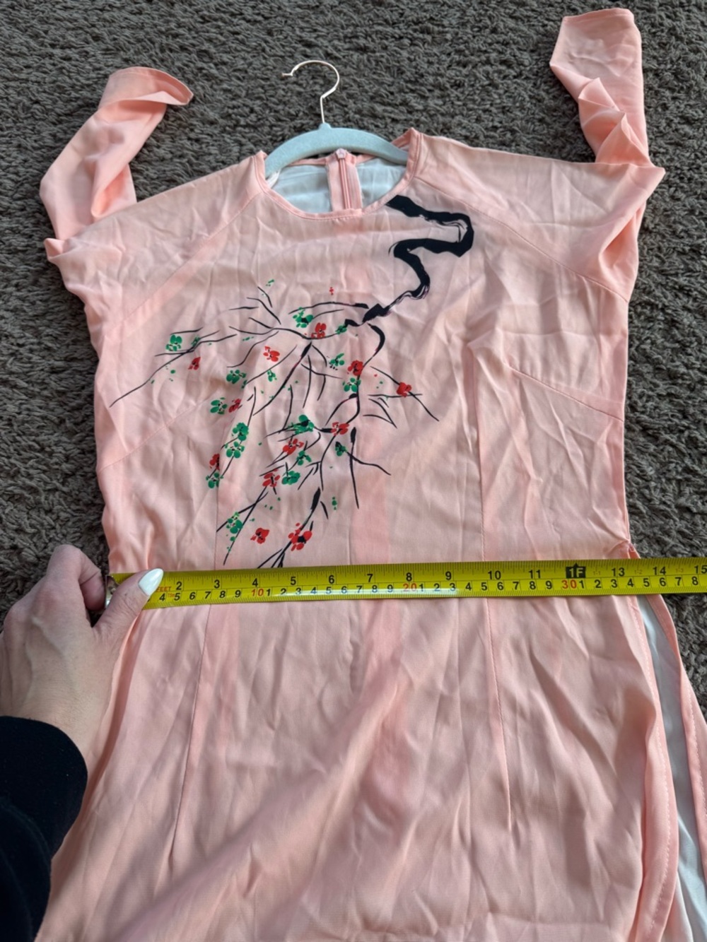 Ao Dai Vietnamese Dress Tunic Cherry Blossom Ombre Peach XS - Picture 10 of 10